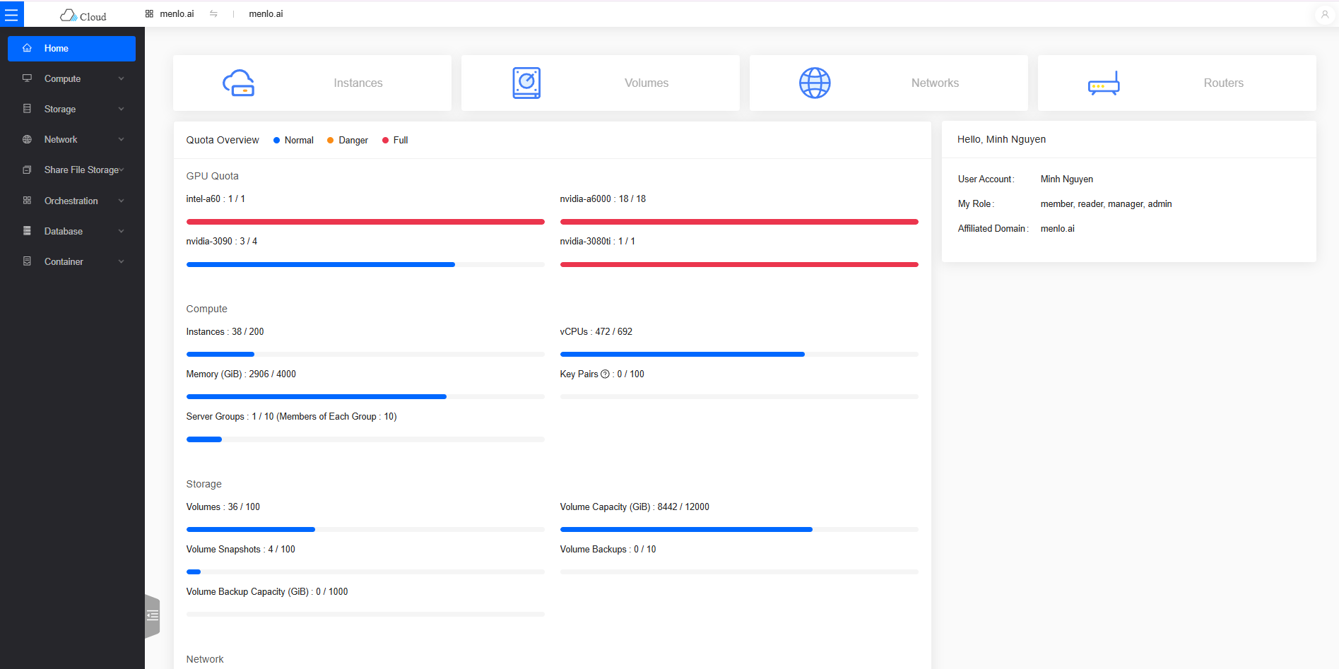 Menlo Cloud Dashboard